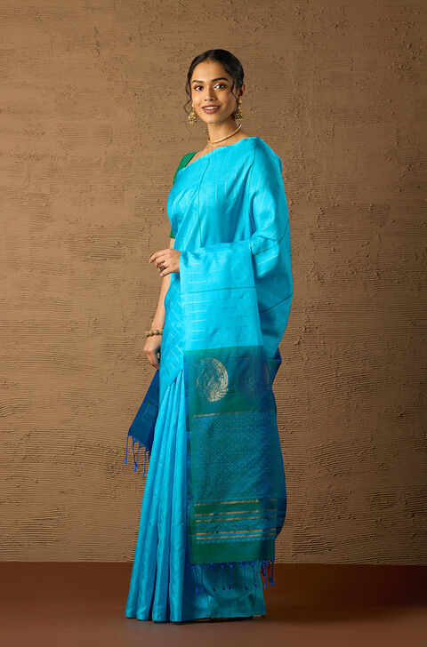 Blue Woven Pure Soft Silk Saree