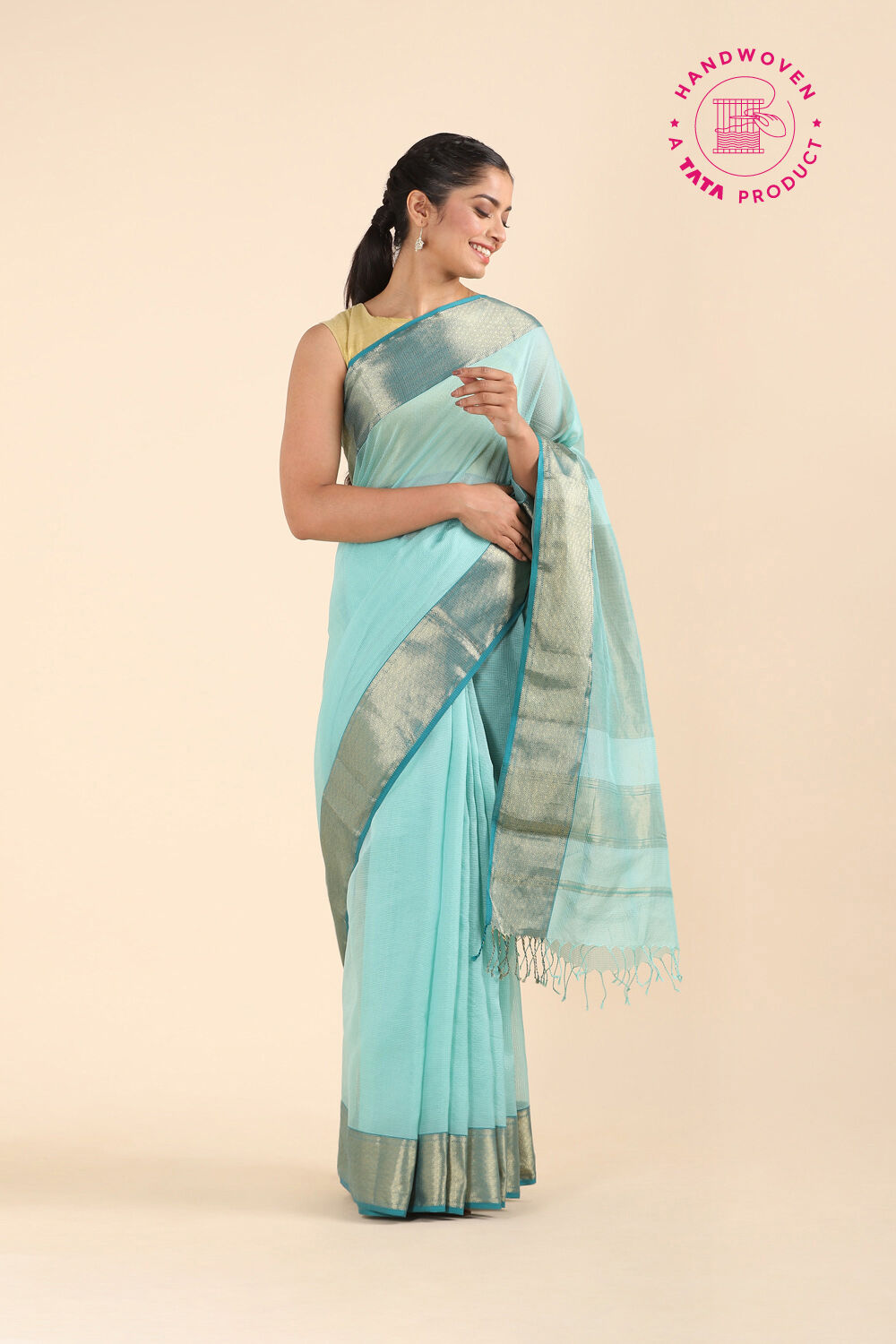 Light Blue Pure Silk Cotton Maheswari Saree image number null