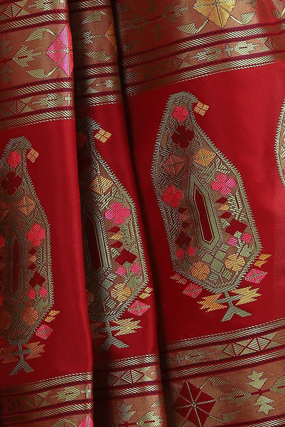 Dark Red Pure Silk Banarasi Saree image number null