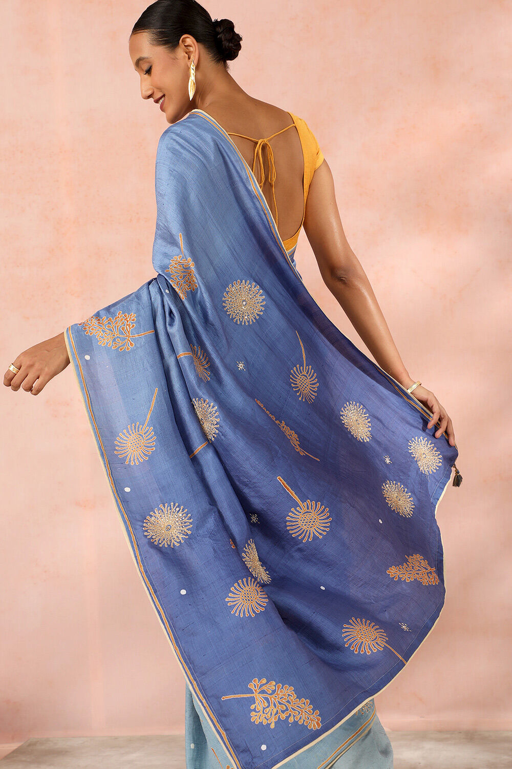 Blue Contemporary Pure Silk Hand Painted Saree image number null