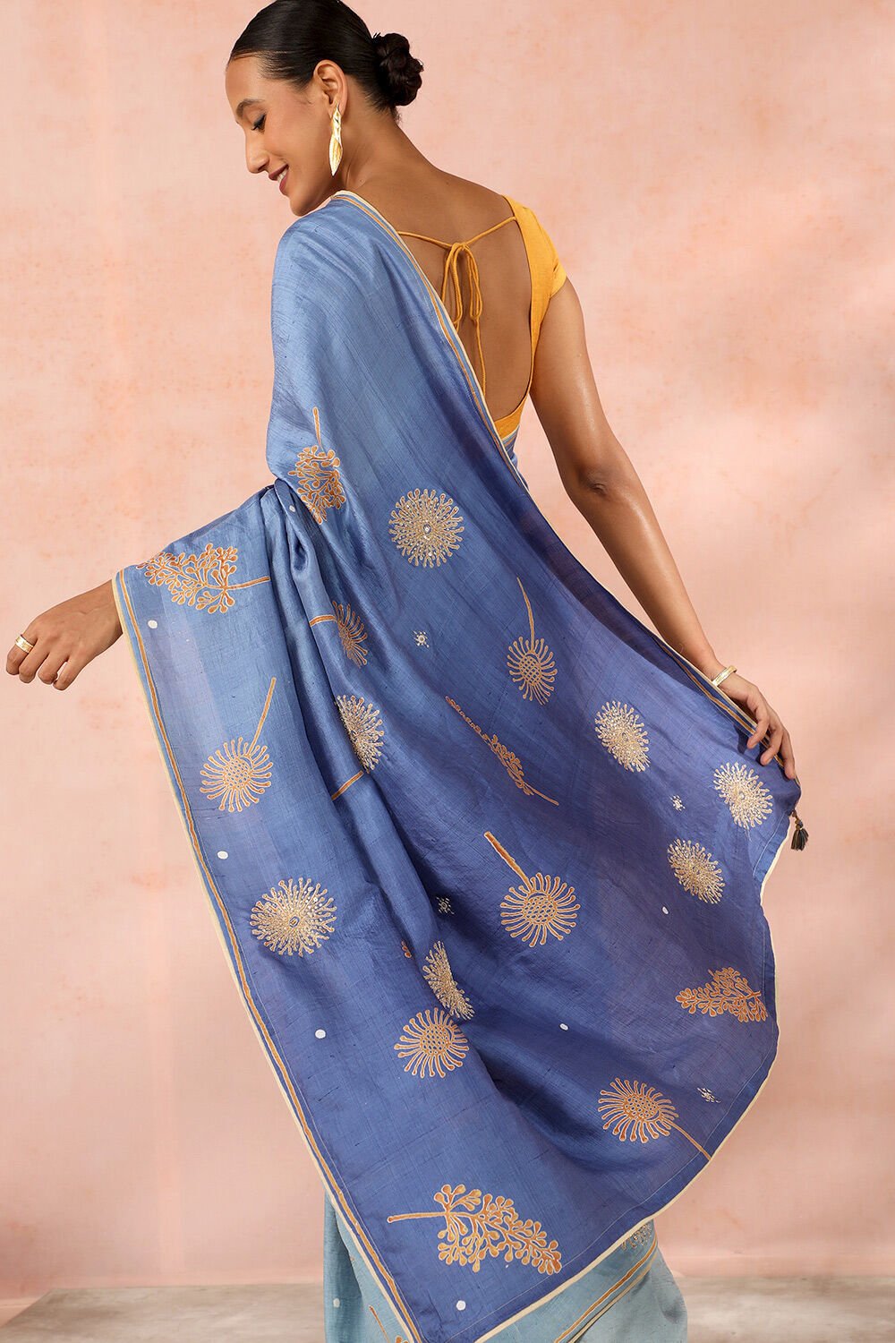 Blue Contemporary Pure Silk Hand Painted Saree image number null