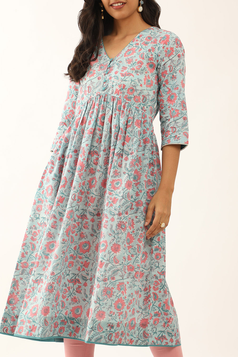 Blue Pure Cotton Sanganeri Block Printed Kurta image number null