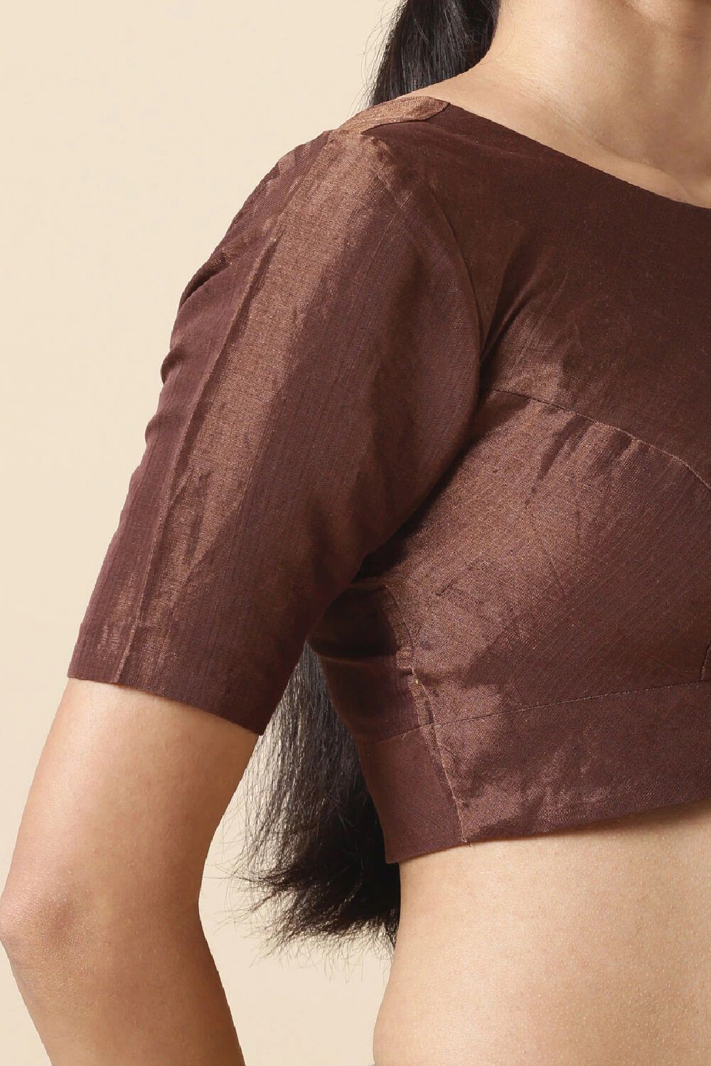 Coffee Brown Tissue Cotton Blouse image number null