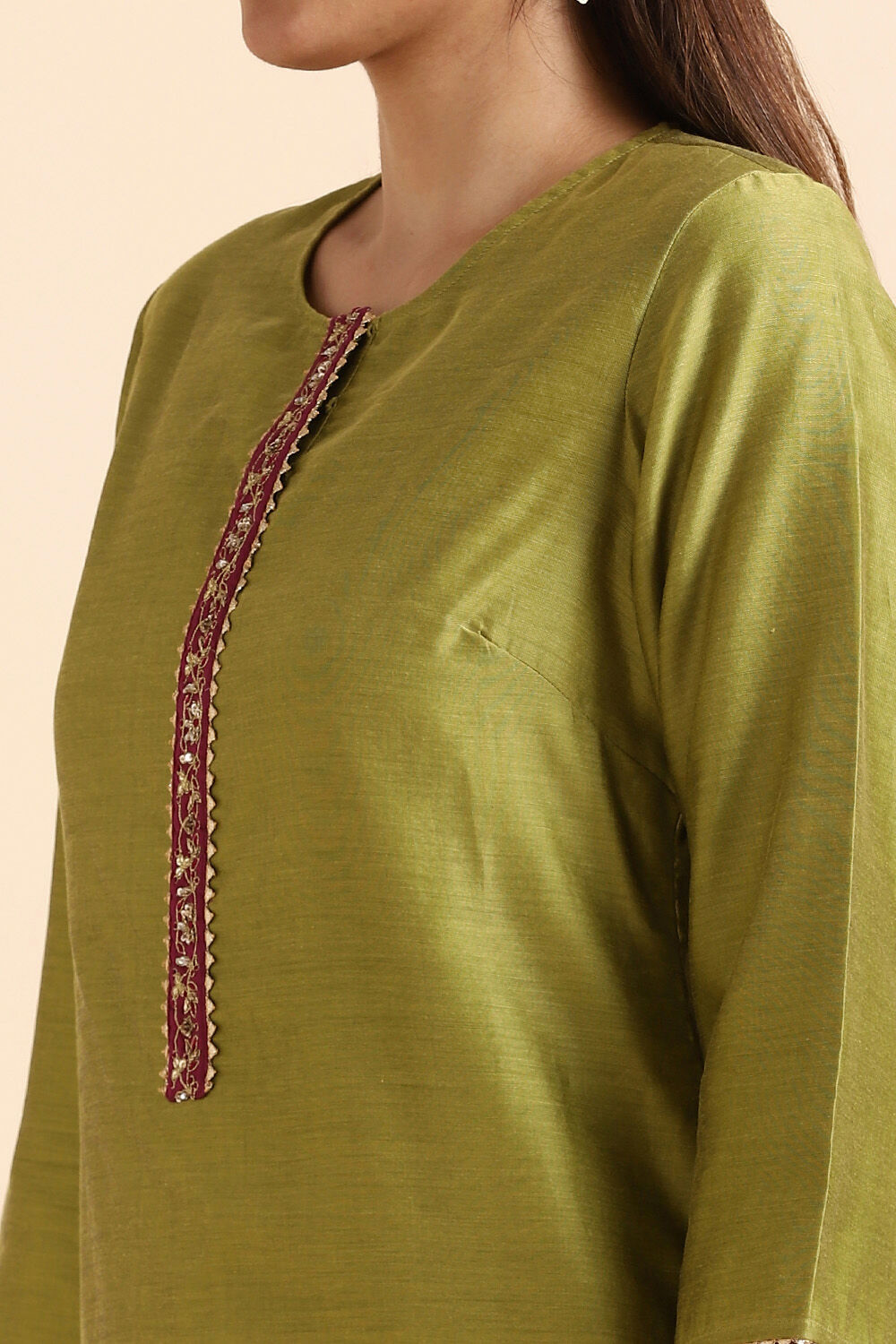 Green Silk Cotton Woven Kurta Set image number null