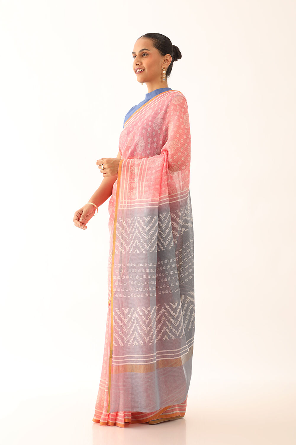 Light Pink Craft Pure Silk Kota Block Print Saree image number null
