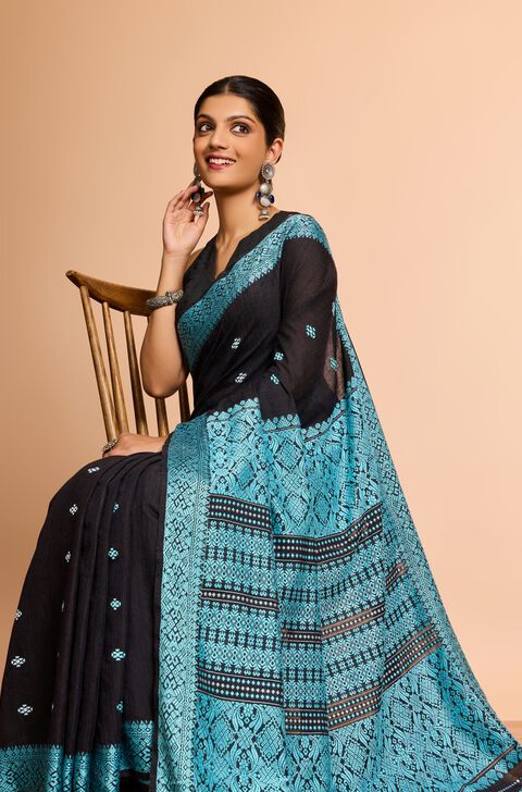 Black Assam Woven Modal Eri Saree