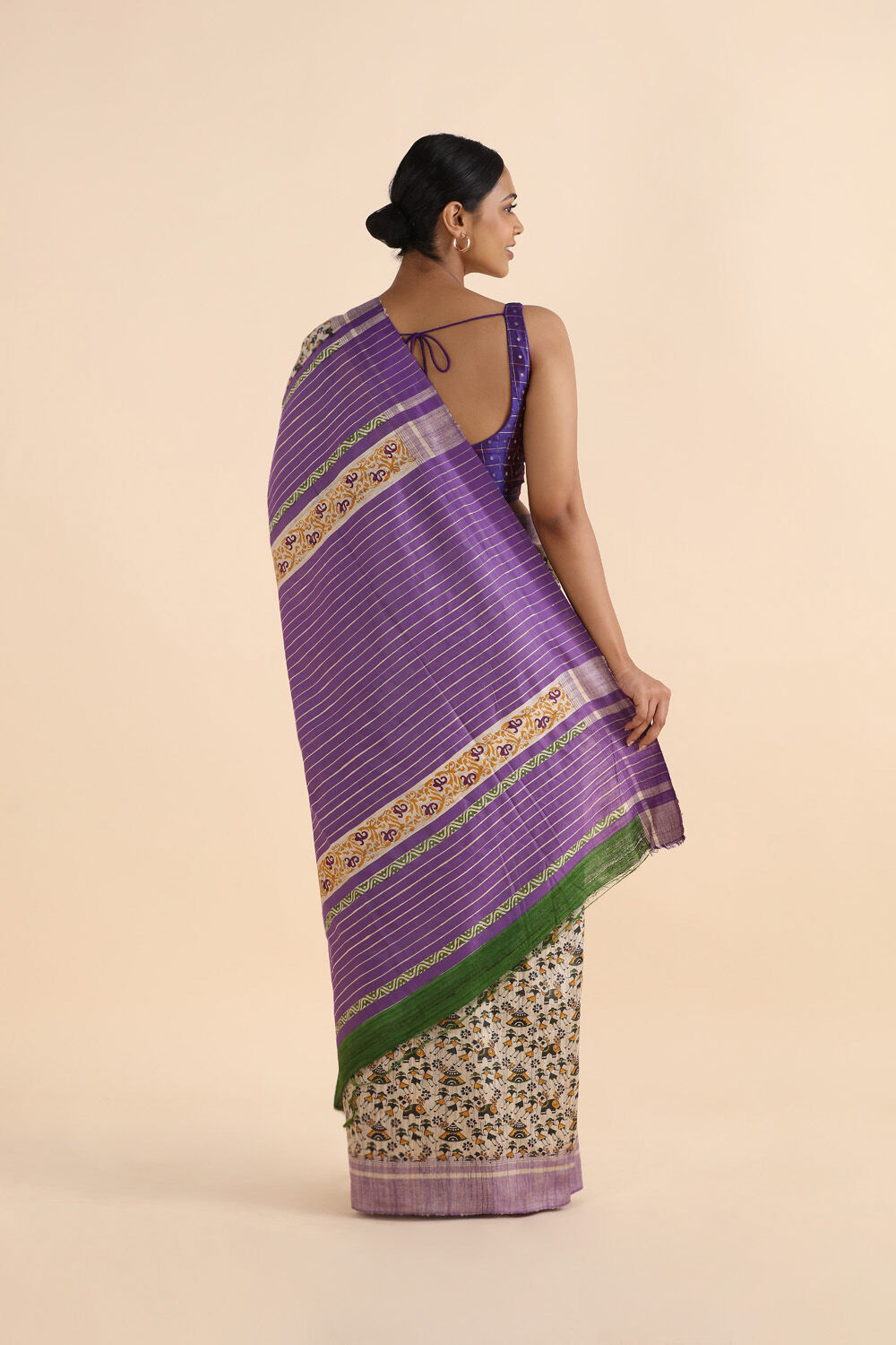 Off White Pure Tussar Silk Printed Saree image number null