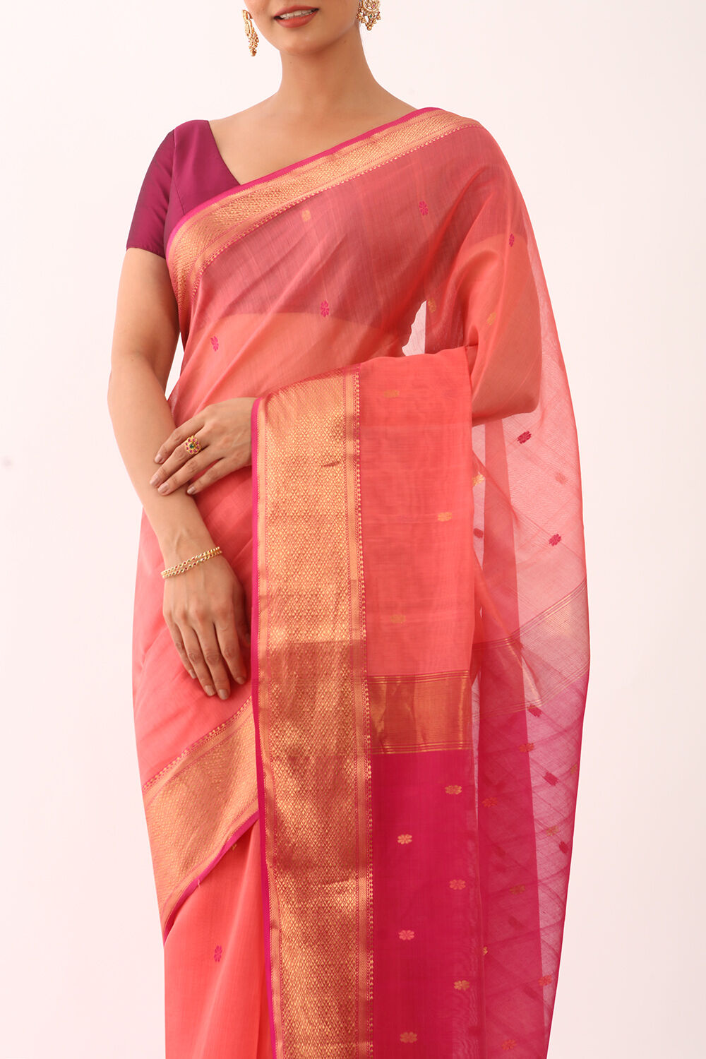 Orange Woven Pure Silk Cotton Maheswari Saree image number null