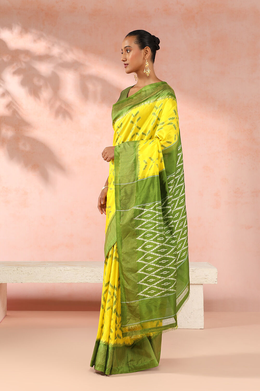 Yellow Pure Silk Pochampalli Ikat Saree image number null