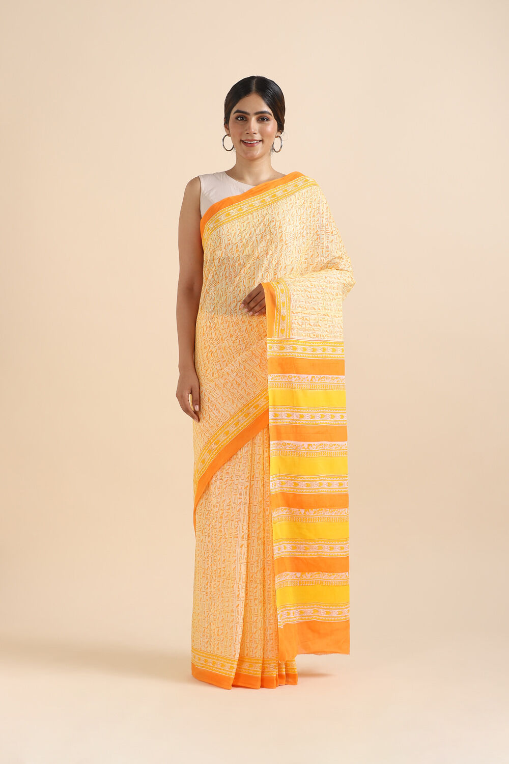 Light Yellow Pure Cotton Mulmul Printed Saree image number null