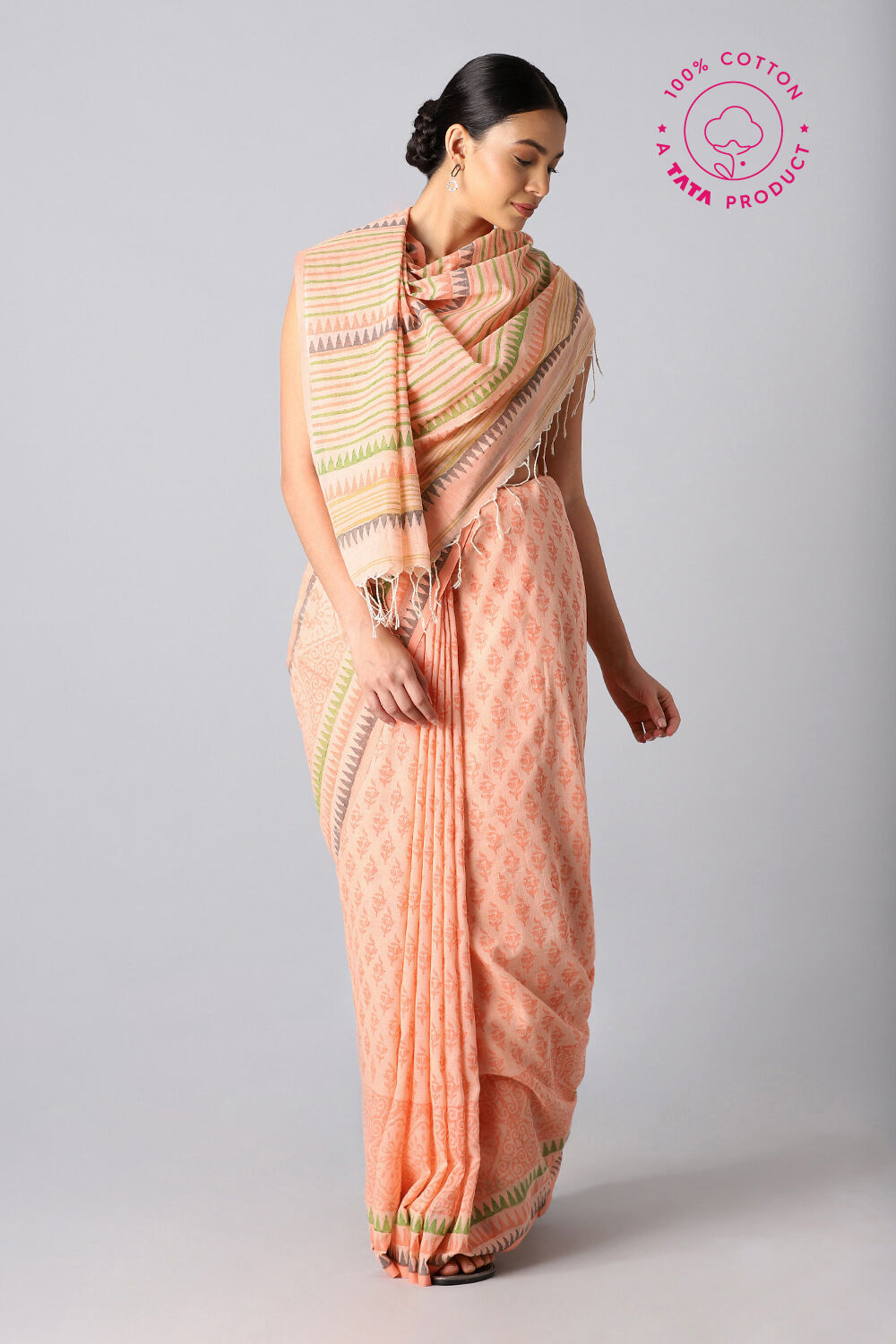 Light Orange Pure Cotton Printed Saree image number null