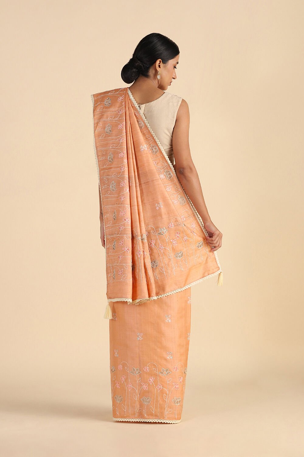 Light Orange Embroidered Pure Tussar Saree image number null