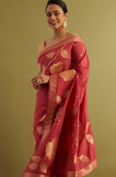 Pink Woven Viscose Luxe Saree