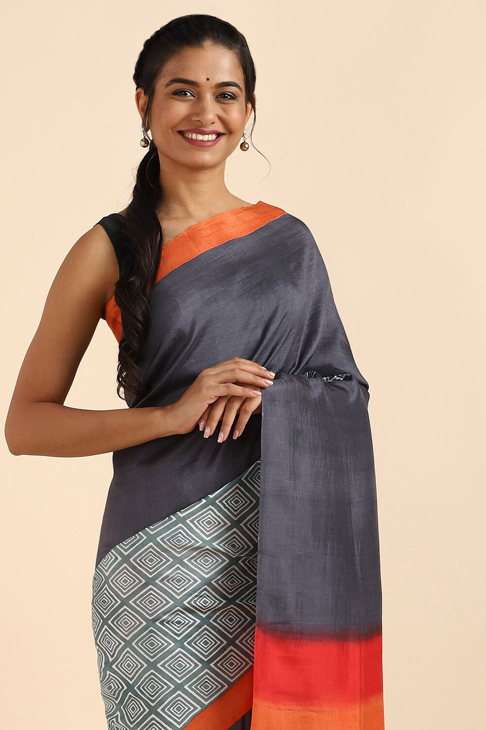 Grey Pure Silk Printed Saree image number null