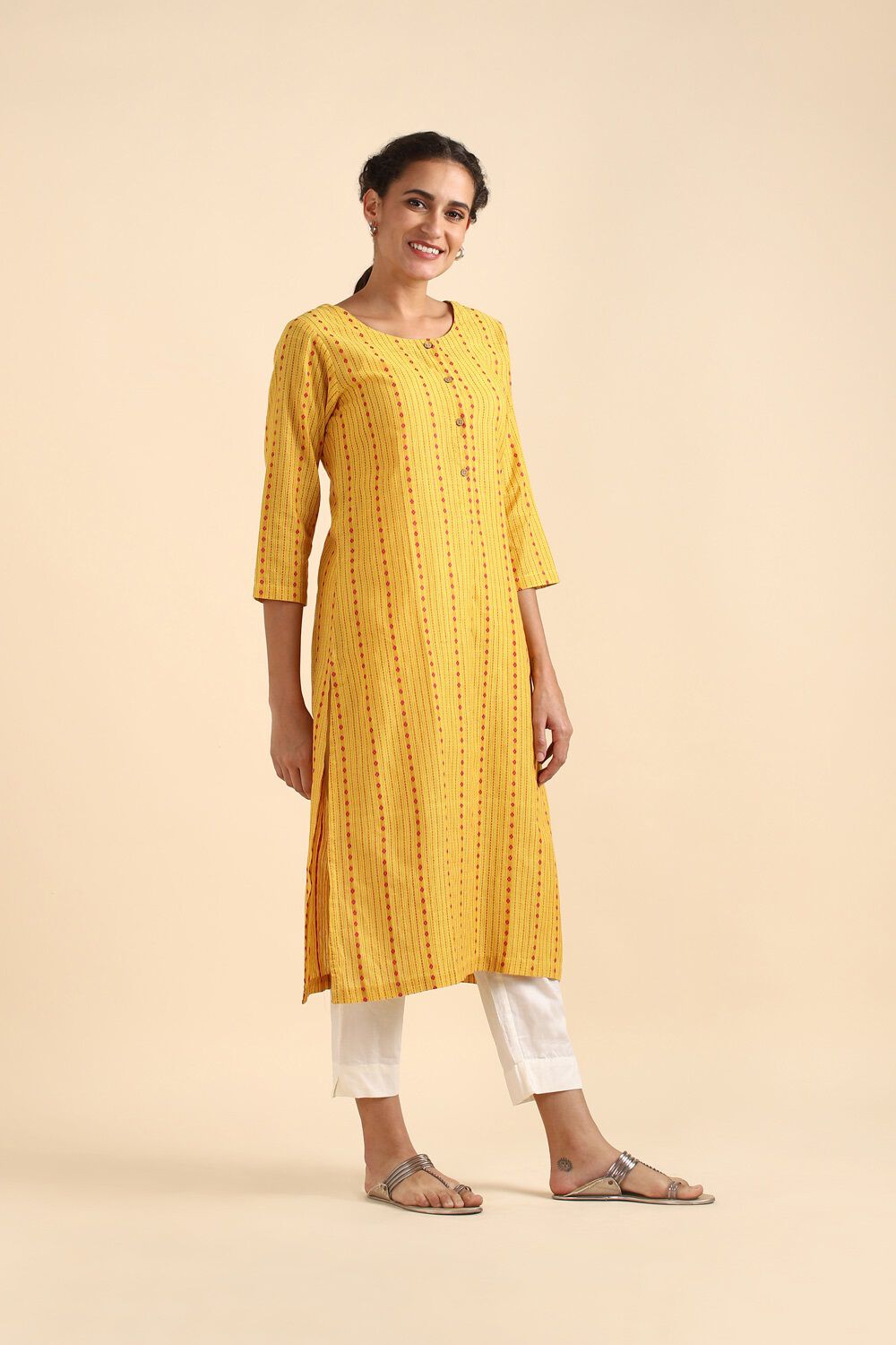 Yellow Woven Cotton Kurta image number null