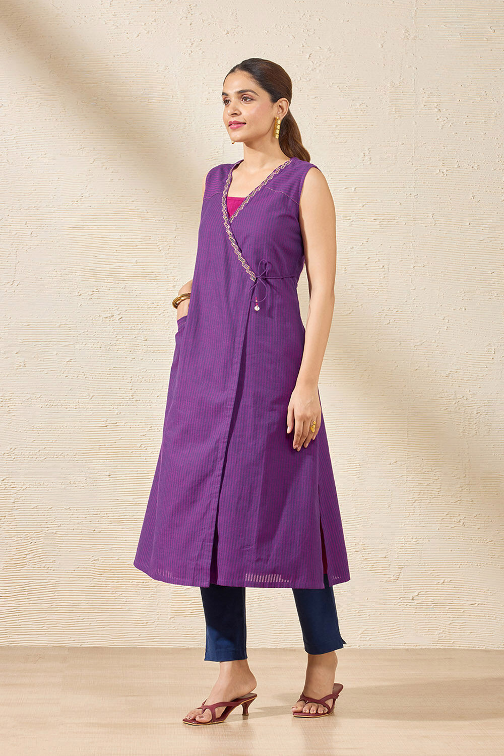 Purple Woven Pure Cotton Kurta Set image number null
