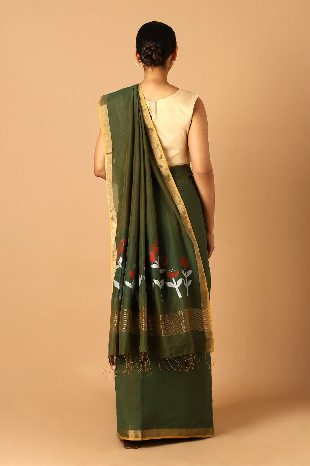 Green Pure Silk Cotton Bengal Saree image number null