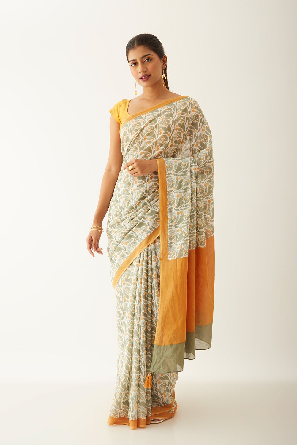 Light Green Pure Cotton Mulmul Printed Saree image number null