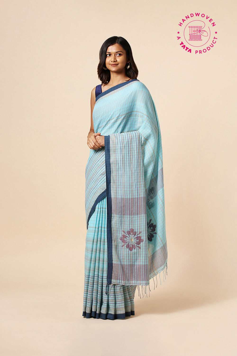 Light Blue Cotton Pure Khadi Jamdani Saree image number null