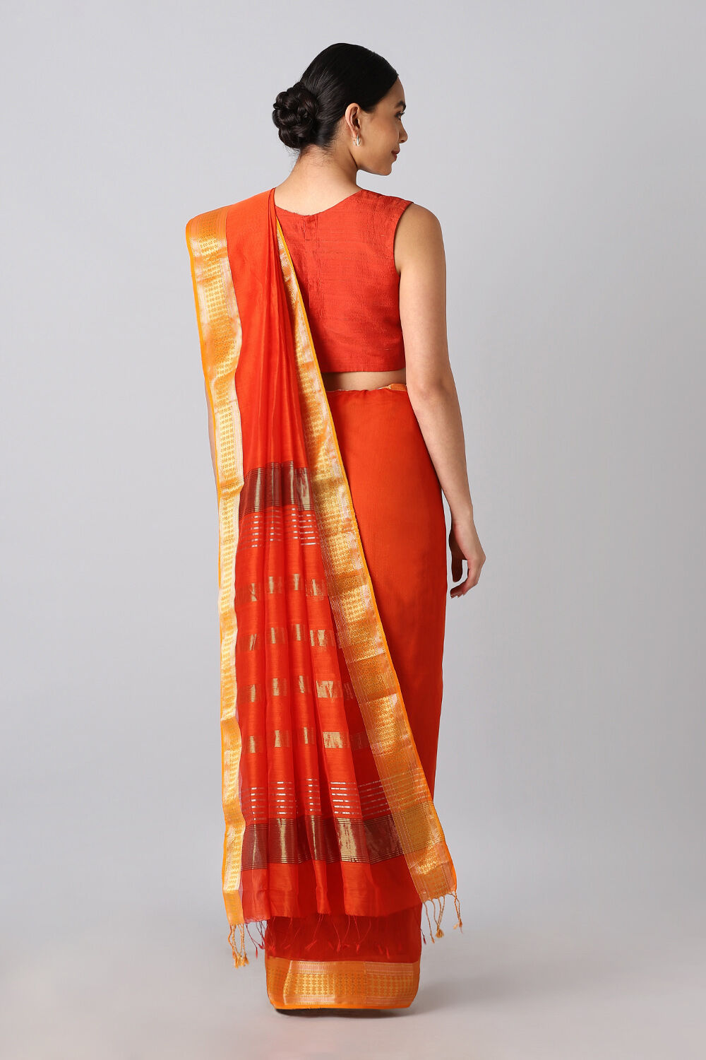 Orange Pure Silk Cotton Maheswari Saree image number null