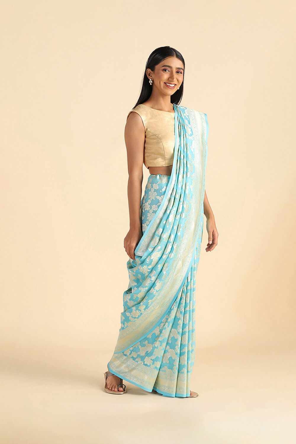 Light Blue Handwoven Banarasi Pure Georgette Saree image number null