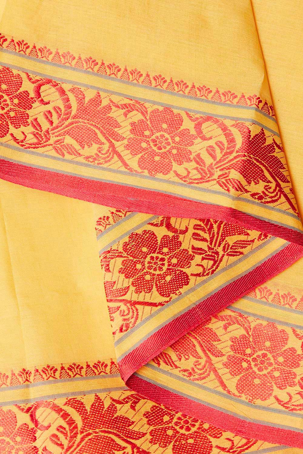 Yellow Pure Cotton Bengal Saree image number null