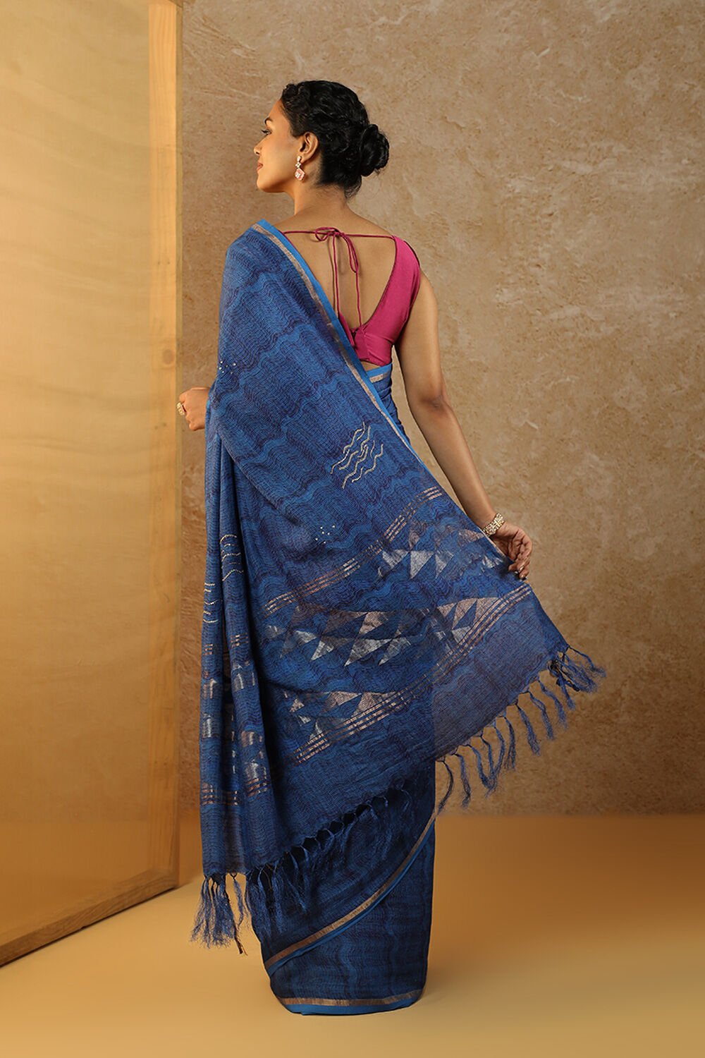 Blue Pure Tussar Silk Hand Painted Saree image number null