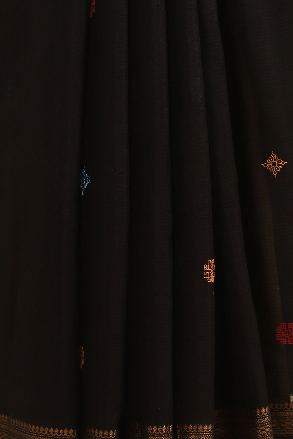 Black Pure Silk Cotton Embroidered Saree image number null
