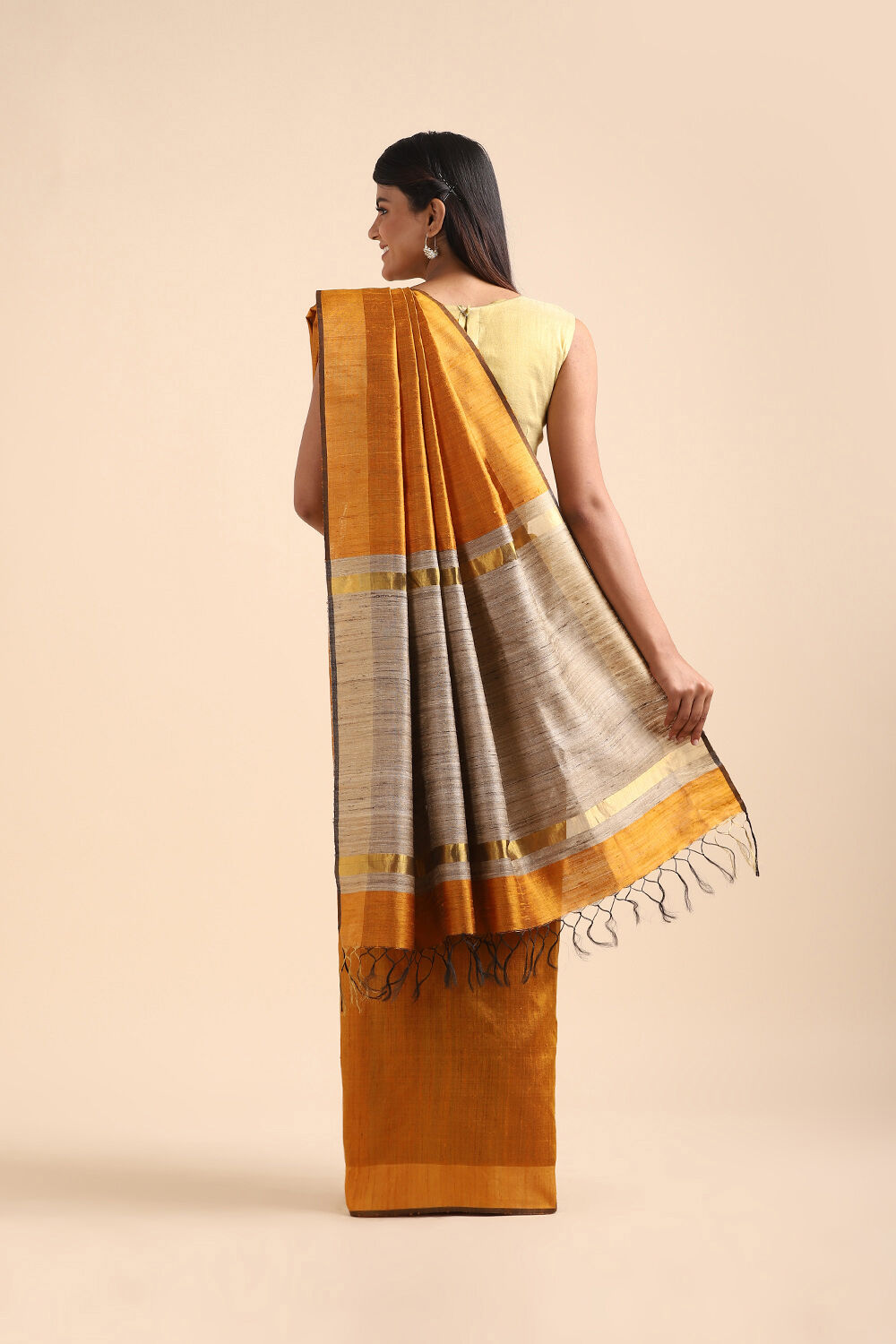 Light Orange Pure Tussar Silk Bhagalpuri Saree image number null