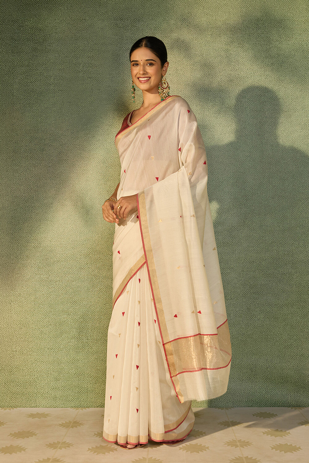 Off White Woven Pure Silk Cotton Chanderi Saree image number null