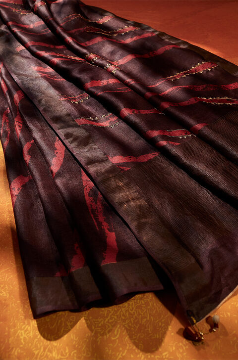 Brown Tussar Hand Painted Saree