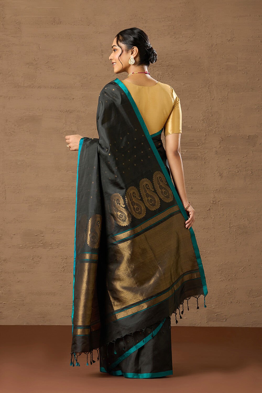 Black Woven Pure Soft Silk Saree image number null