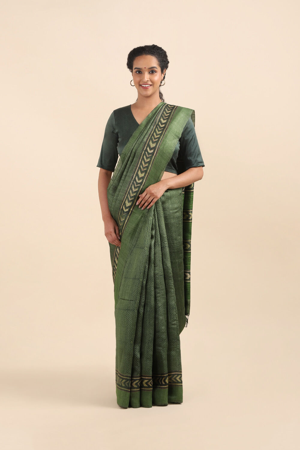 Green Pure Tussar Printed Saree image number null