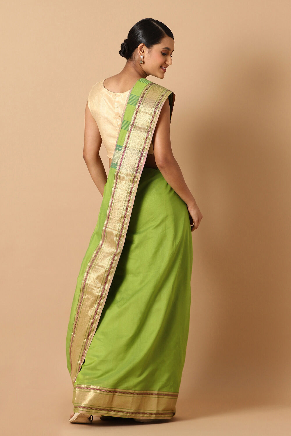 Light Green Pure Silk Cotton Maheswari Saree image number null