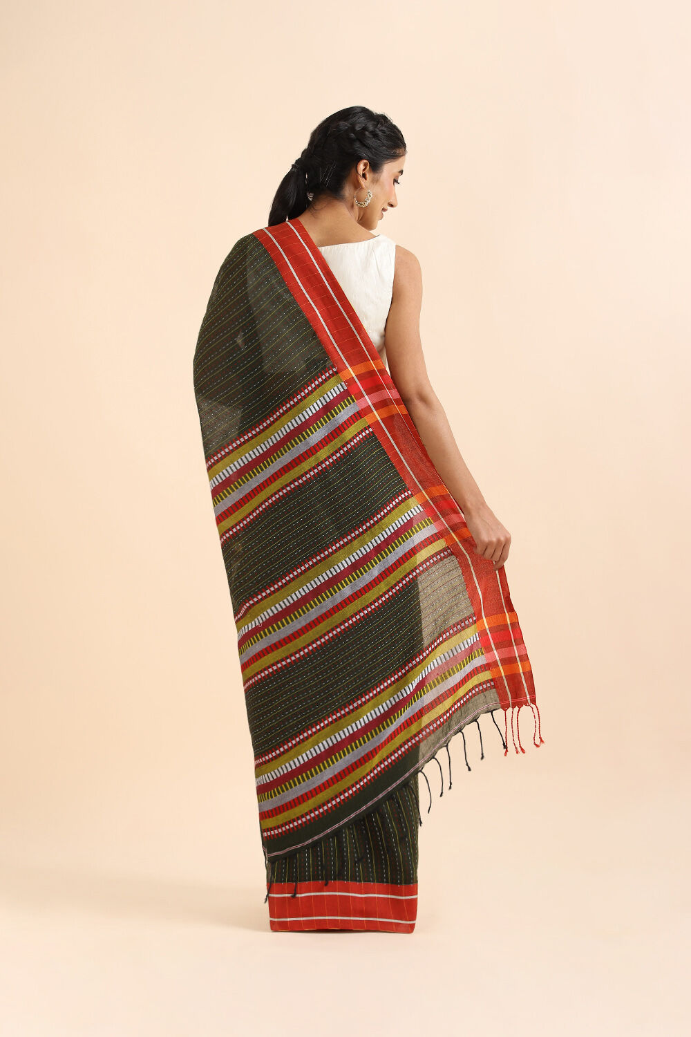 Dark Green Pure Cotton Bengal Saree image number null