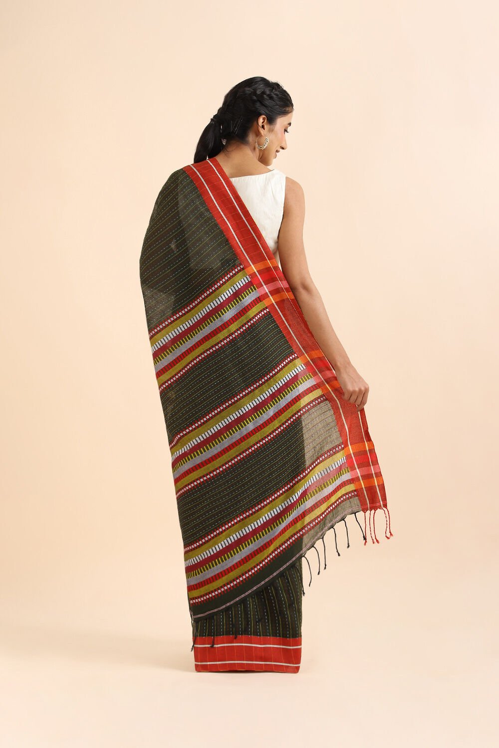 Dark Green Pure Cotton Bengal Saree image number null