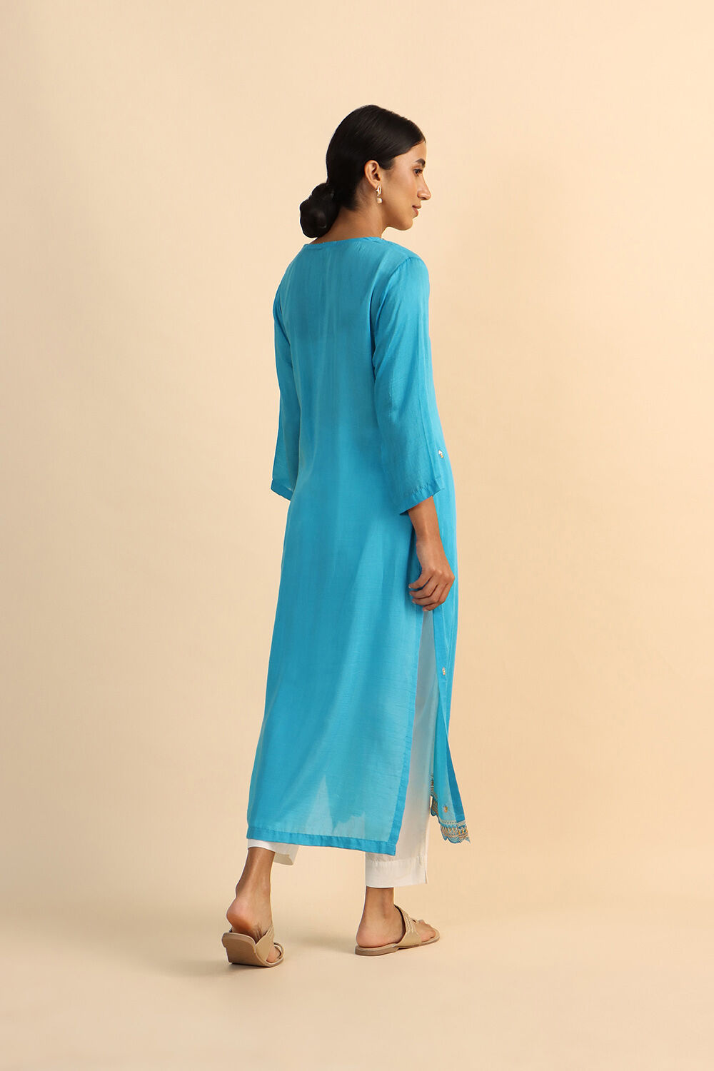 Blue Viscose Embroidered Kurta image number null