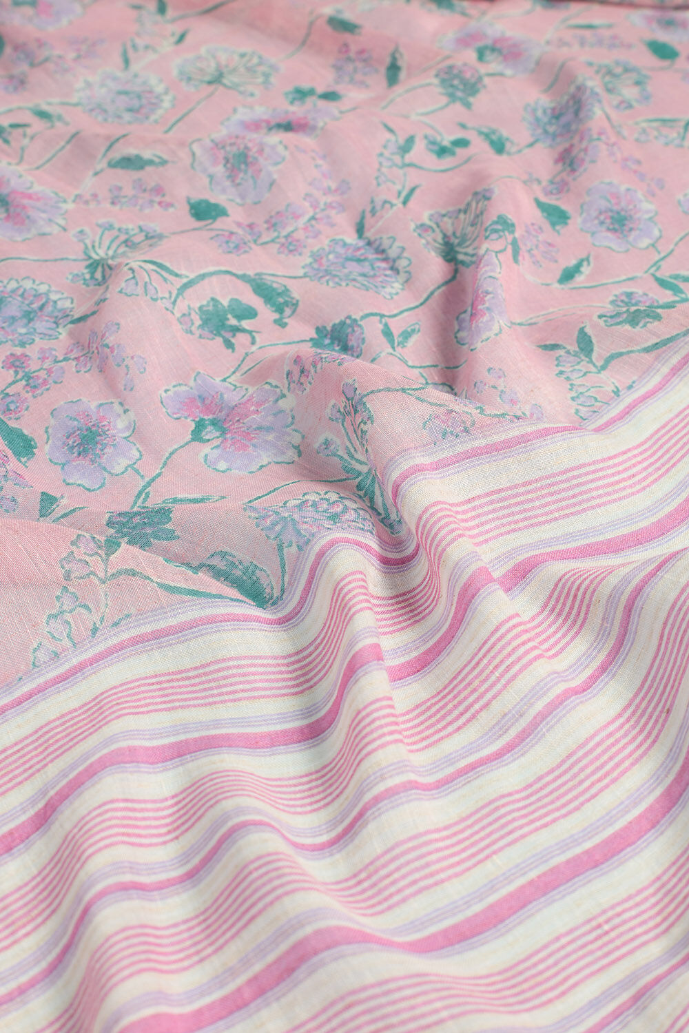 Pink Screen Printed Pure Linen Saree image number null