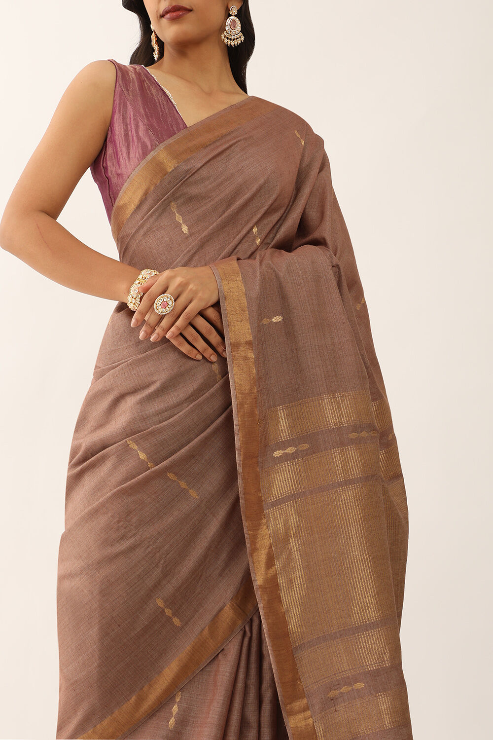 Brown Chattisgarh Woven Pure Tussar Silk Saree image number null