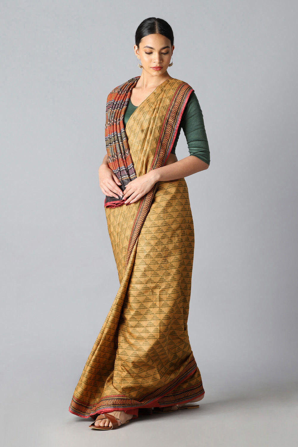 Dark Pure Yellow Tussar Printed Saree image number null