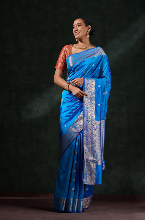 Dark Blue Silk Viscose Kadwa Saree