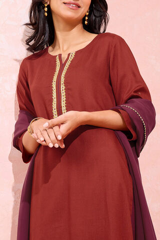 Dark Maroon Viscose Embroidered Kurta Set thumbnail image number null