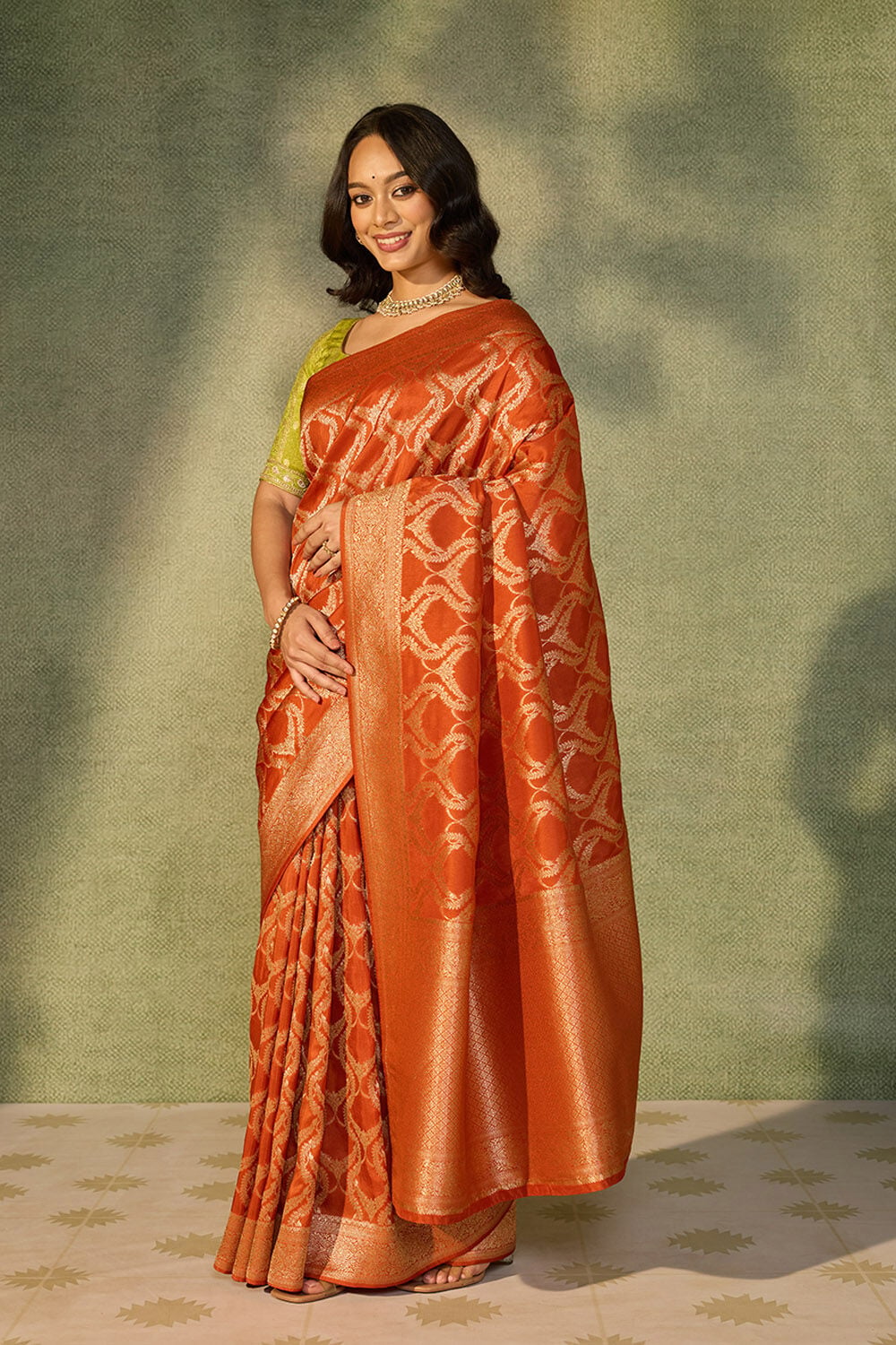 Orange Woven Pure Viscose Saree image number null