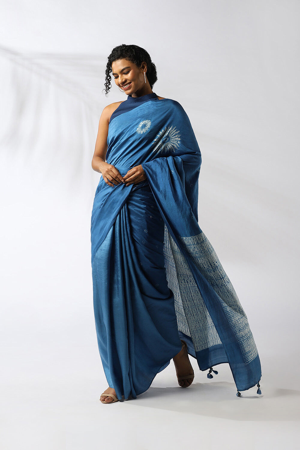 Dark Pure Blue Silk Shibori Saree image number null