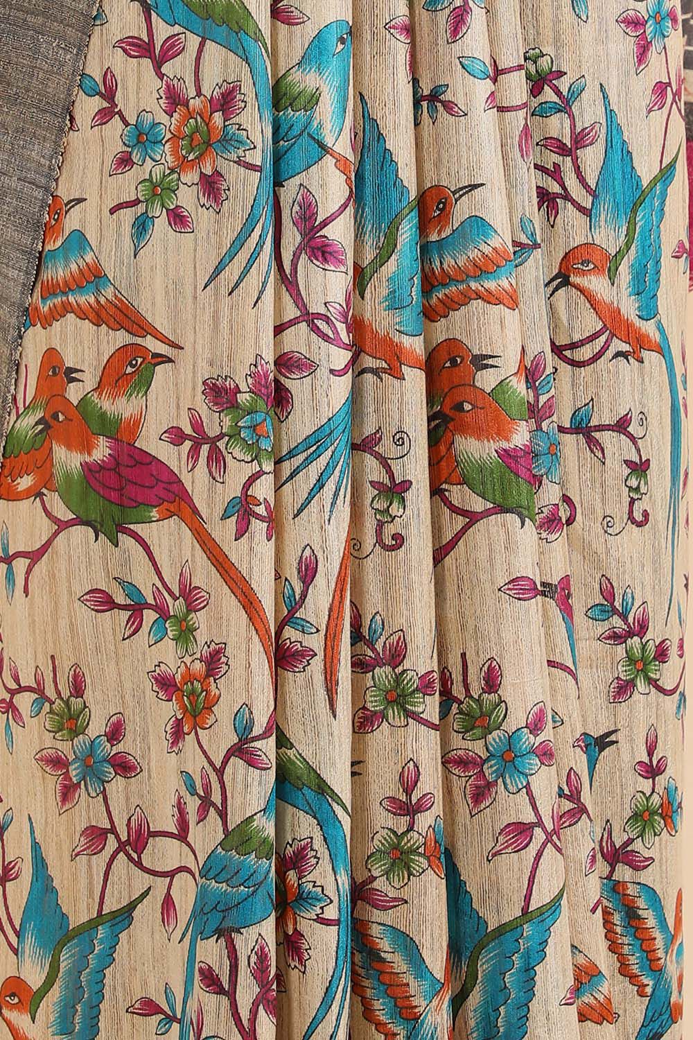Beige Pure Tussar Printed Saree image number null