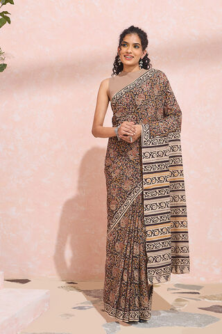 Black Printed Kalamkari Pure Cotton Machilipatnam Saree thumbnail image number null