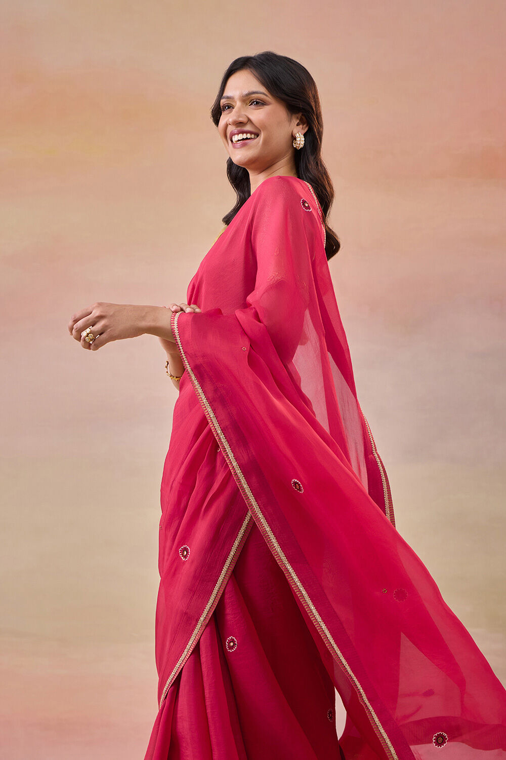 Red Viscose Organza Embroidered Saree image number null