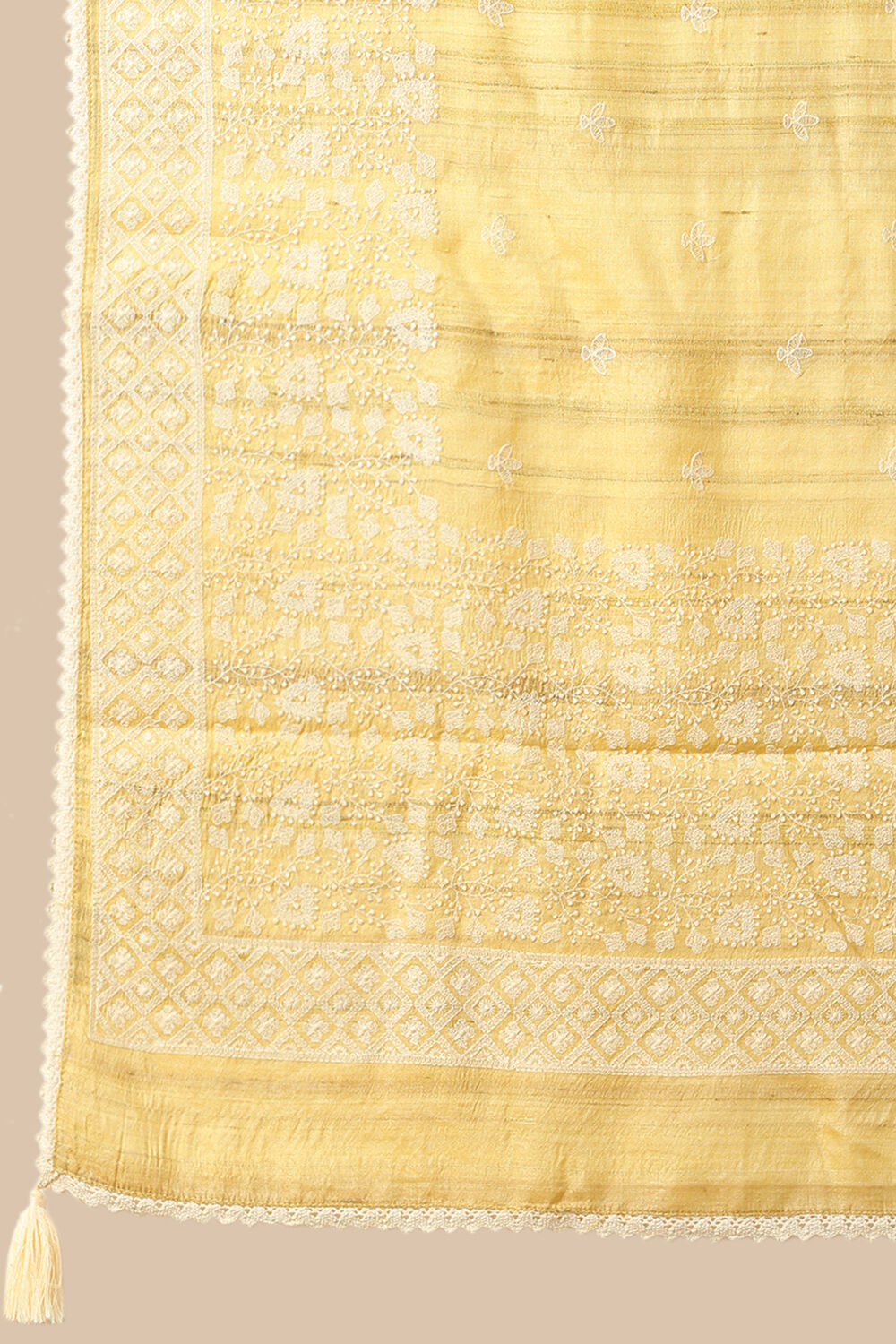 Yellow Embroidered Pure Tussar Saree image number null