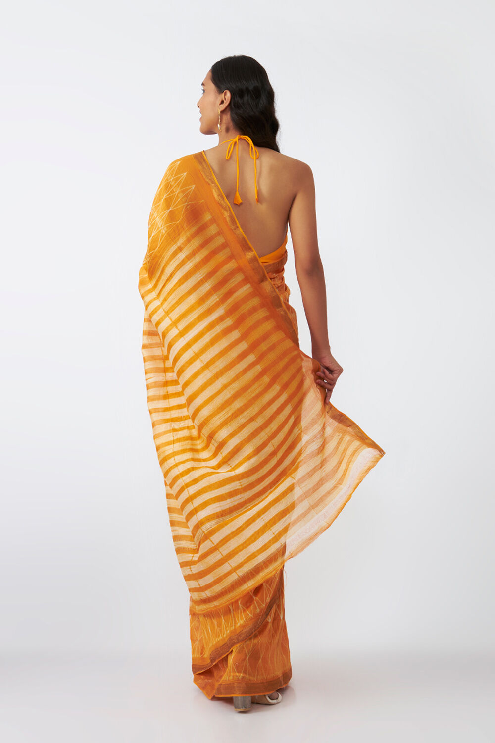 Dark Yellow Pure Silk Cotton Shibori Saree image number null