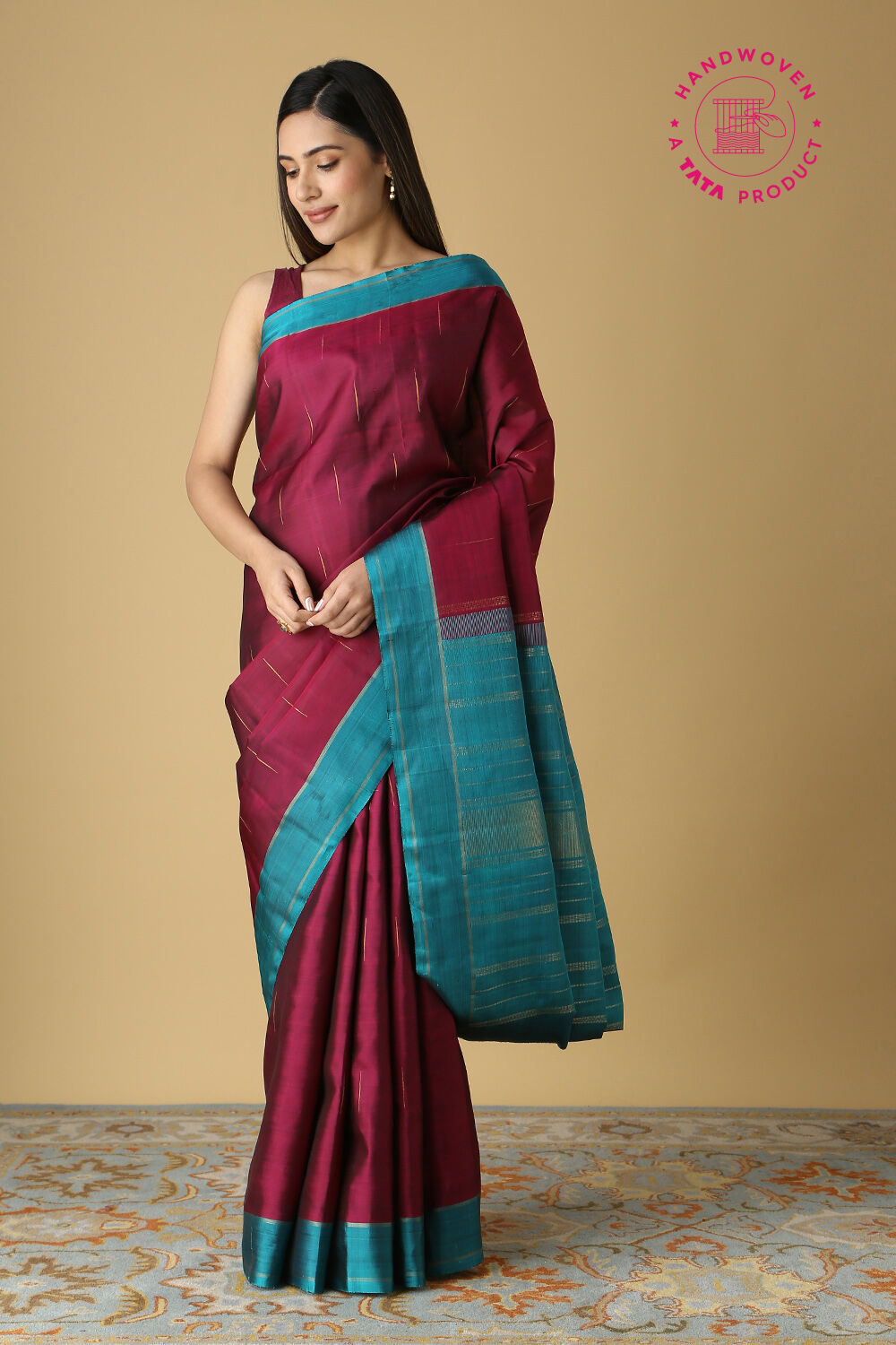 Dark Pink Pure Silk Kanjivaram Saree image number null